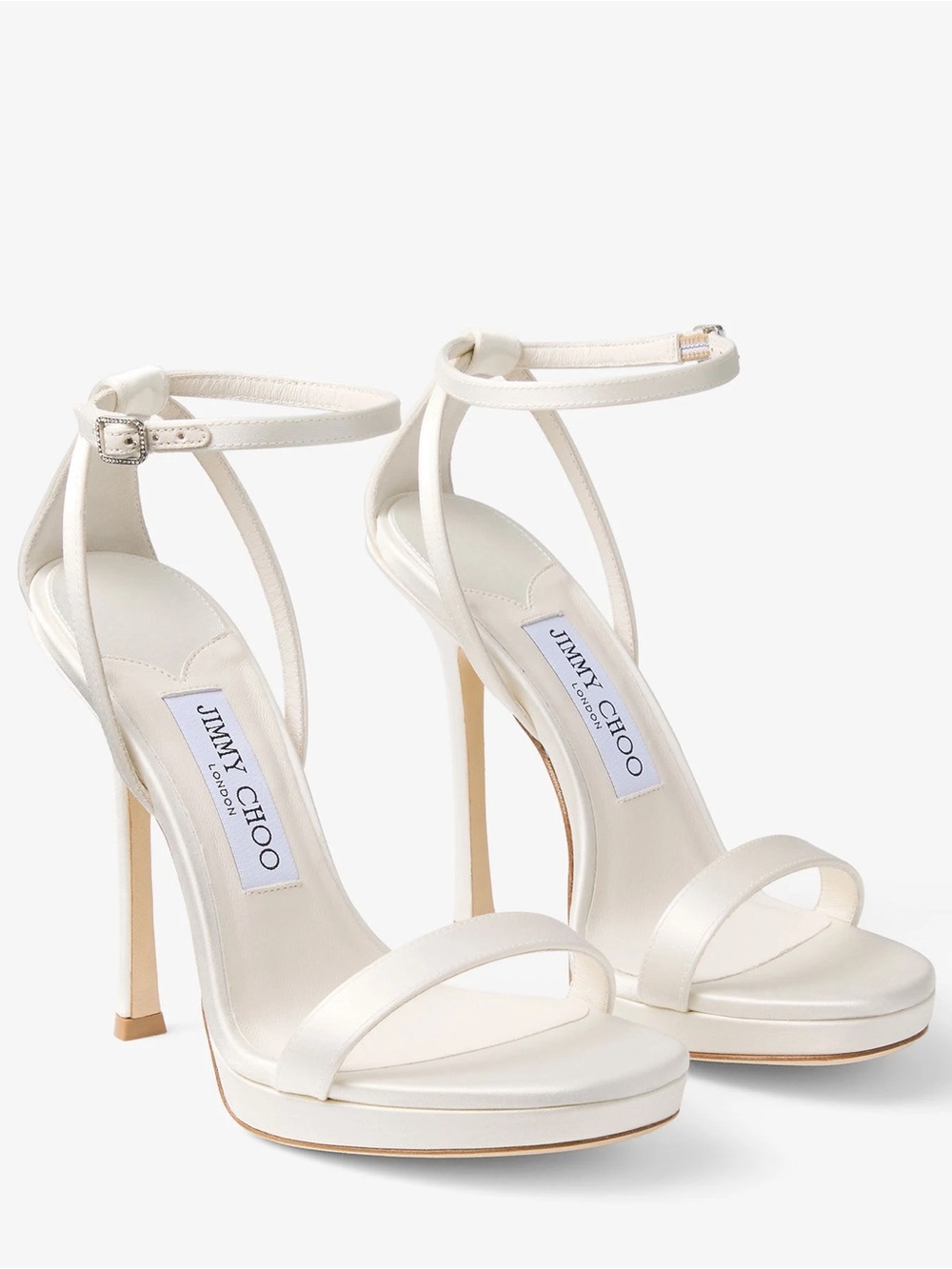 Jimmy Choo Ivory Satin Ankle-Strap Stiletto Sandals
